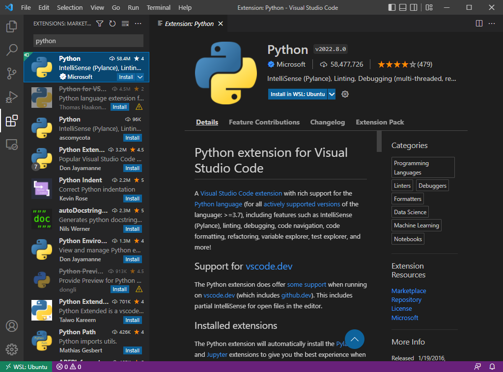 Install Python extension in VS Code