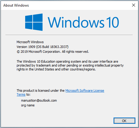 Windows version information display